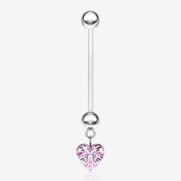 Sparkle Heart Gem Dangle Bio-Flex Pregnancy Belly Button Ring-Pink